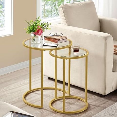 Modern Nesting Side Tables With Glass Top, Set Of 2 In Nepal At Npr ... inside Modern Nesting Side Tables With Magnetic Tray Tops And Minimal Metal Frame, White/Gold